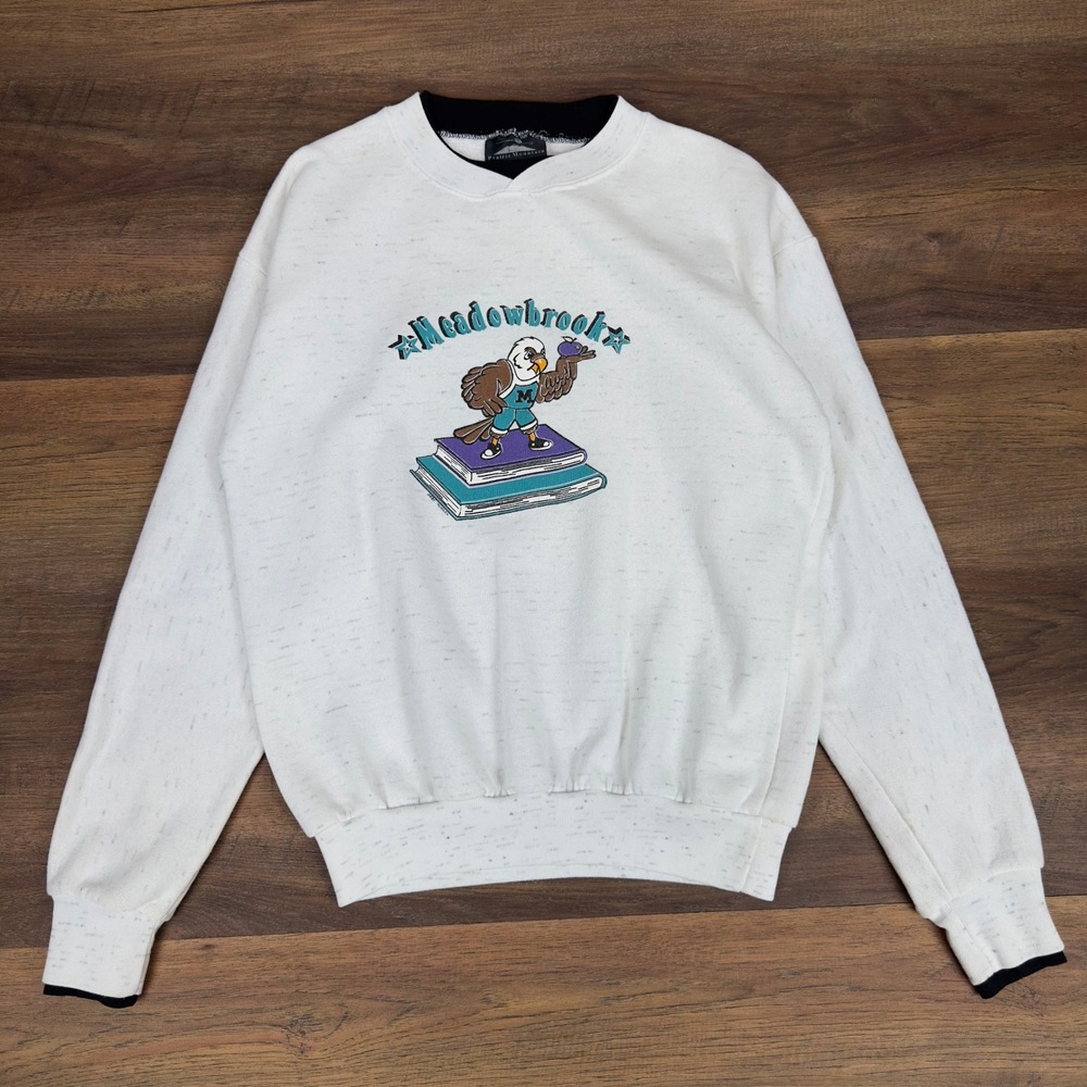 Vintage 90s Prairie Mountain Meadowbrook Eagle Graphic Sweatshirt White Medium